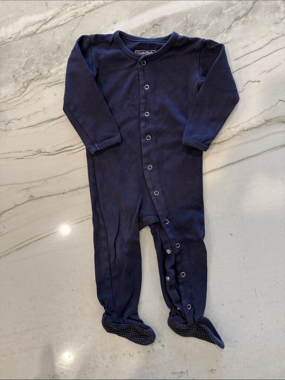 L’oved Baby Navy Snap-Front Footed One-Piece for Kids